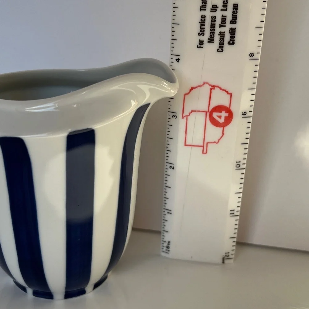 Vintage Lyngby Denmark Blue & White Striped Porcelain Creamer